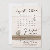 Save The Date Calendrier photo moderne élégant Mariage en bois r (Devant)