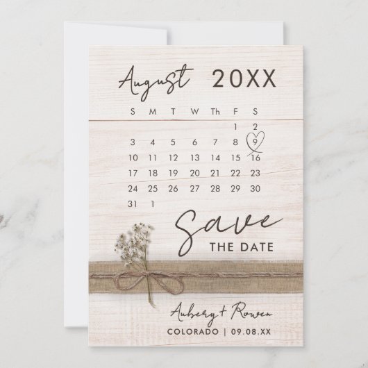 Save The Date Calendrier photo moderne élégant Mariage en bois r (Devant)