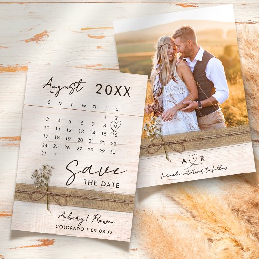 Save The Date Calendrier photo moderne élégant Mariage en bois r