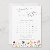 Save The Date Calendrier photo QR Code de fleurs sauvages bohème (Devant)