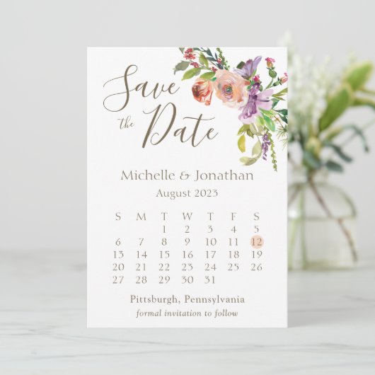 Save The Date Calendrier Photo Sage Green Boho Fleurs Mariage (Debout devant)