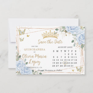 Save The Date Calendrier Quinceañera Fleurs de Roses Bleu Bébé O