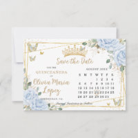 Calendrier Quinceañera Fleurs de Roses Bleu Bébé O