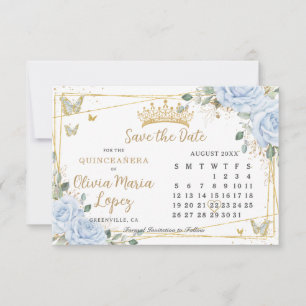 Save The Date Calendrier Quinceañera Fleurs de Roses Bleu Bébé O