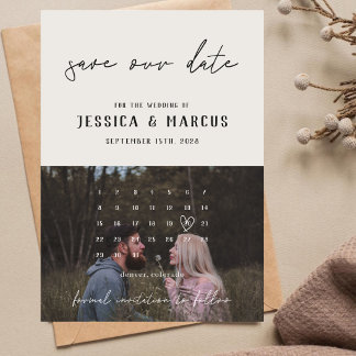 Save The Date Calendrier Rétro Simple et Propre | Mariage Photo