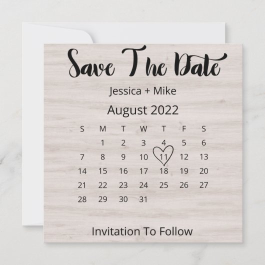 Save The Date Calendrier Rustique Août Appartement Mariage Enreg (Devant)