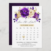 Save The Date Calendrier Violet Pourpre Royal Or Épargnez La Dat (Devant / Derrière)