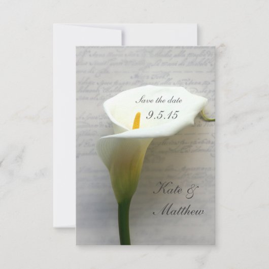 Save The Date Calla lily sur écriture manuscrite enregistrer la (Devant)