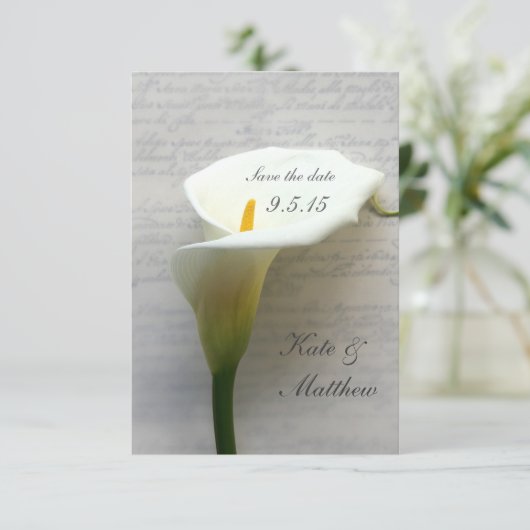 Save The Date Calla lily sur écriture manuscrite enregistrer la  (Debout devant)