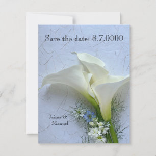 Save The Date Calla lys avec nigella et fleurs stocks