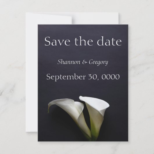 Save The Date Calla ment sur un arrière - plan sombre (Devant)