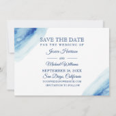 Save The Date Calligraphie Aquarelle Marine Photo Bleu Profond (Dos)