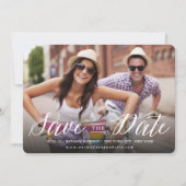 Save The Date Calligraphie blanche moderne Script photo minimali (Devant)