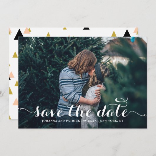 Save The Date Calligraphie blanche Script photo Enregistrer la c (Devant / Derrière)