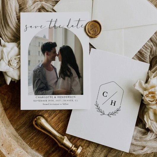 Save The Date Calligraphie Boho Arche Photo Monogramme de mariag