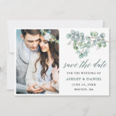 Save The Date Calligraphie Botanique Vert Eucalyptus Feuille (Devant)