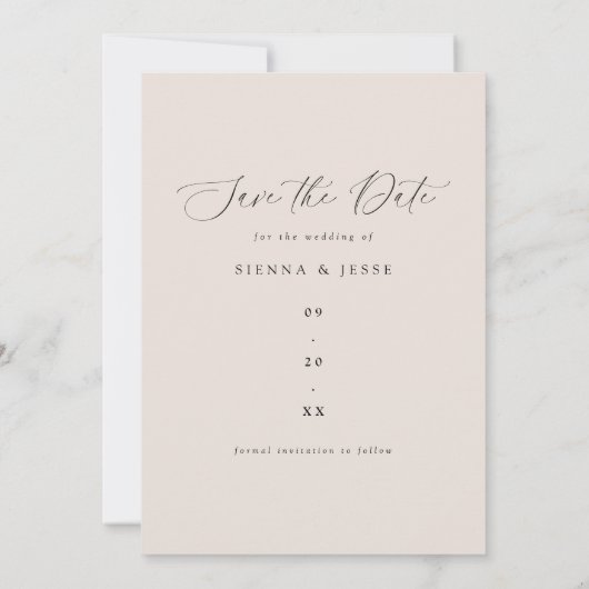 Save The Date Calligraphie classique moderne Script Taupe Photo (Dos)