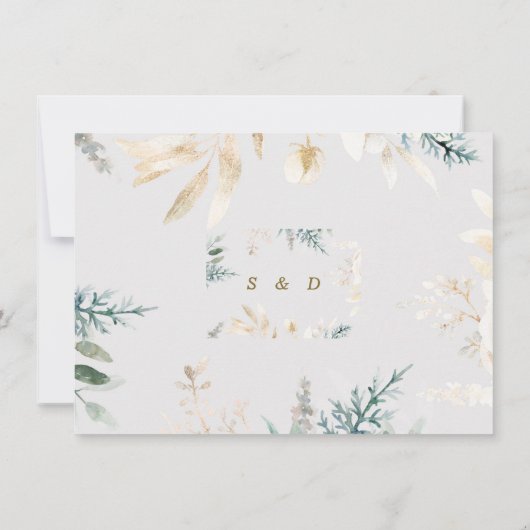 Save The Date Calligraphie de mariage feuilles d'or de verdure é (Dos)