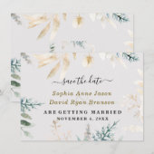 Save The Date Calligraphie de mariage feuilles dorées verdure él (Devant / Derrière)