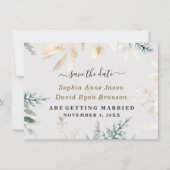 Save The Date Calligraphie de mariage feuilles dorées verdure él (Devant)