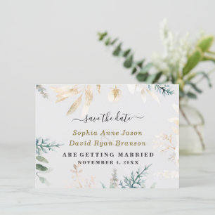 Save The Date Calligraphie de mariage feuilles dorées verdure él