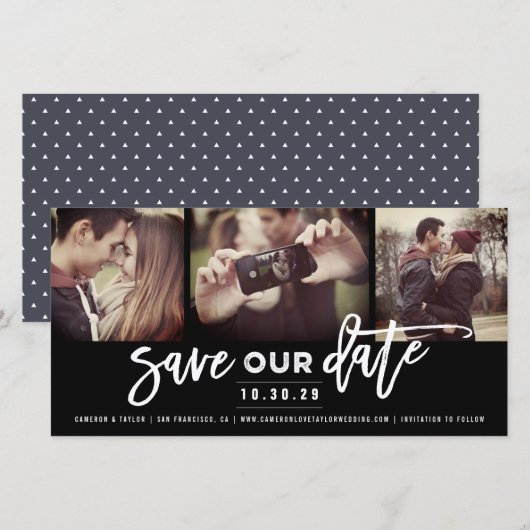 Save The Date Calligraphie de script de brosse moderne 3 multi-p (Devant / Derrière)