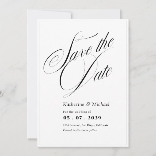Save The Date Calligraphie de script romantique Ajouter Mariage  (Devant)