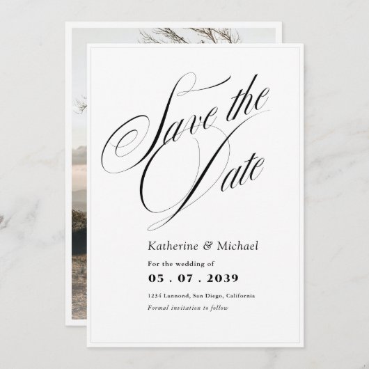 Save The Date Calligraphie de script romantique Ajouter Mariage (Devant / Derrière)