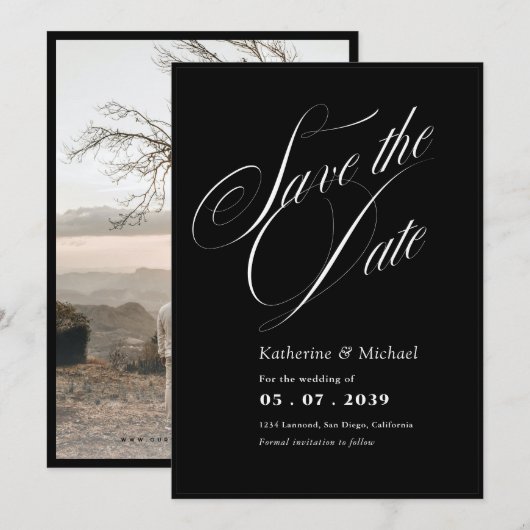 Save The Date Calligraphie de script romantique Ajouter Mariage (Devant / Derrière)