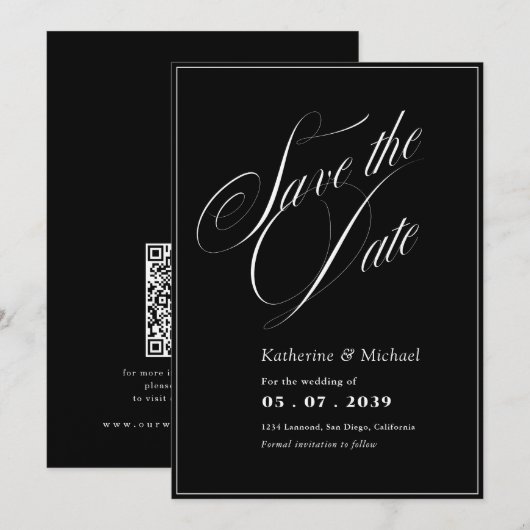 Save The Date Calligraphie de script romantique Code QR Mariage (Devant / Derrière)