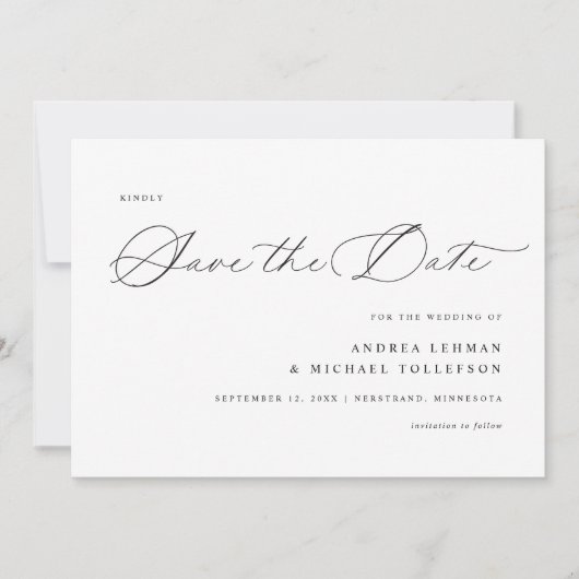 Save The Date Calligraphie délicate Moderne Mariage simple (Devant)