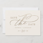 Save The Date Calligraphie d'or romantique Code QR ivoire Horizo (Devant)