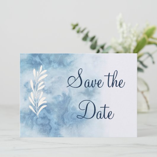 Save The Date Calligraphie du script d'hiver bleu poussiéreux En (Debout devant)