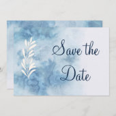 Save The Date Calligraphie du script d'hiver bleu poussiéreux En (Devant / Derrière)