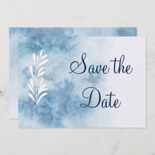 Save The Date Calligraphie du script d'hiver bleu poussiéreux En (Devant / Derrière)
