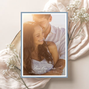 Save The Date Calligraphie Dusty Blue encadré photo classique