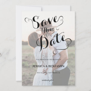 Save The Date Calligraphie Effet Faux Vélin Photo Mariage