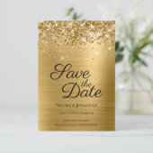 Save The Date Calligraphie élégante à paillettes dorées (Debout devant)