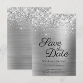 Save The Date Calligraphie élégante argentée pailletée (Devant / Derrière)