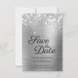 Save The Date Calligraphie élégante argentée pailletée