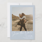 Save The Date Calligraphie élégante bleu 2 photos enregistrer la (Devant)