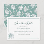 Save The Date Calligraphie Élégante Fleurs Vert Sage Mariage (Devant / Derrière)