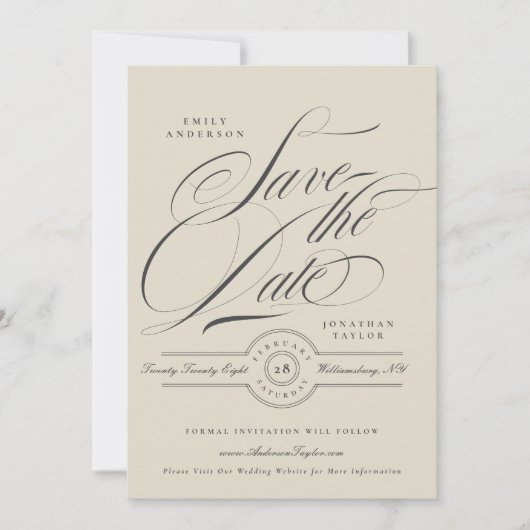 Save The Date Calligraphie Élégante Formel Site Web de Mariage P (Devant)