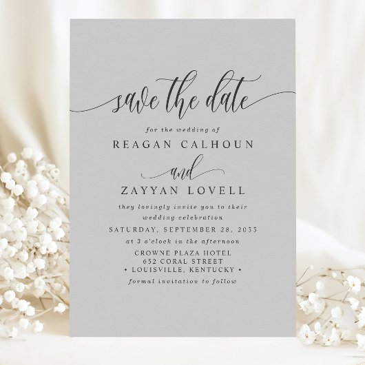 Save The Date Calligraphie Élégante Gris Doux Enregistrer La Dat