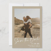 Save The Date Calligraphie élégante kaki 2 photos enregistrer la (Devant)