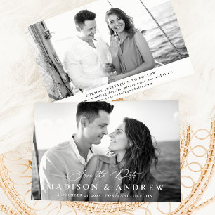 Save The Date Calligraphie Élégante Moderne 2 Photo Mariage