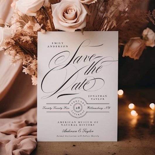 Save The Date Calligraphie élégante officielle Cravate noire Pho