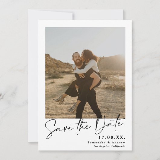 Save The Date Calligraphie élégante simple 2 photos enregistrer  (Devant)