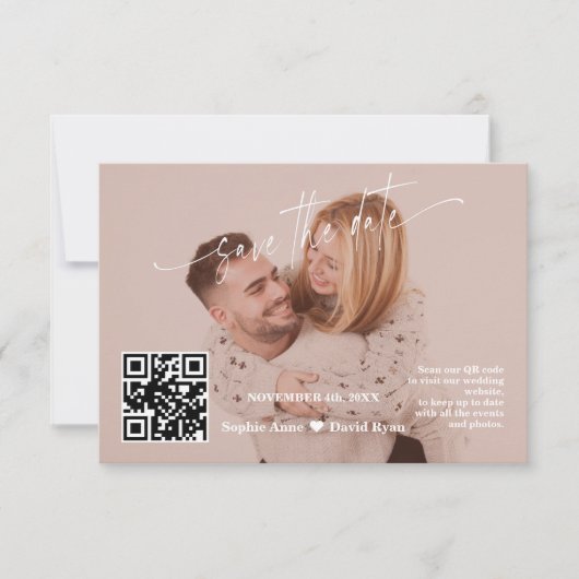 Save The Date Calligraphie en terre cuite Code QR Mariage photo (Devant)