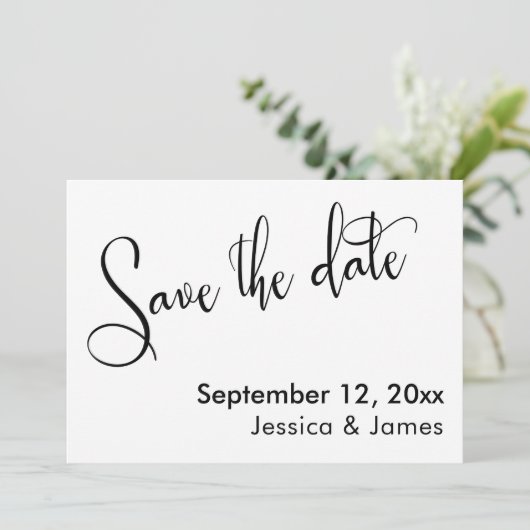 Save The Date Calligraphie Enregistrer la date Elégant noir sur  (Debout devant)